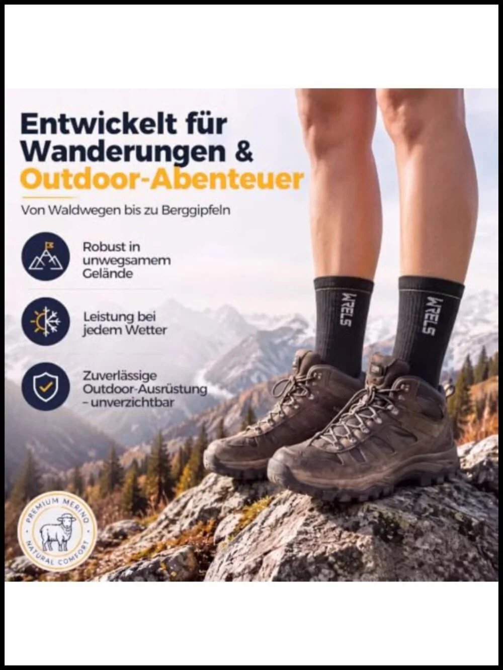 Merino Wool Hiking Socks 2 Pack Cushioned Crew Athletic Socks for Men Women